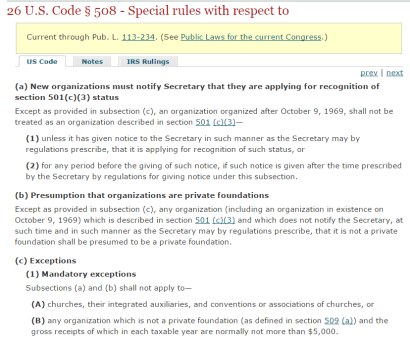 Internal Revenue Code Section 508. Click image above to go directly to 508.
